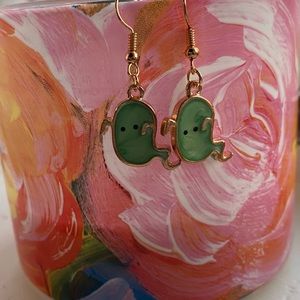 NEW “Stained Glass” Green Ghost Earrings HANDMADE